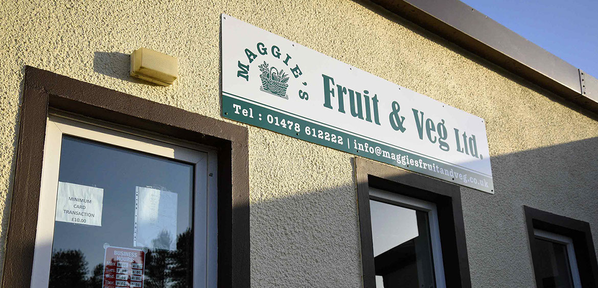 Maggie's Fruit and Veg is a business selling groceries in Portree on the Isle of Skye
